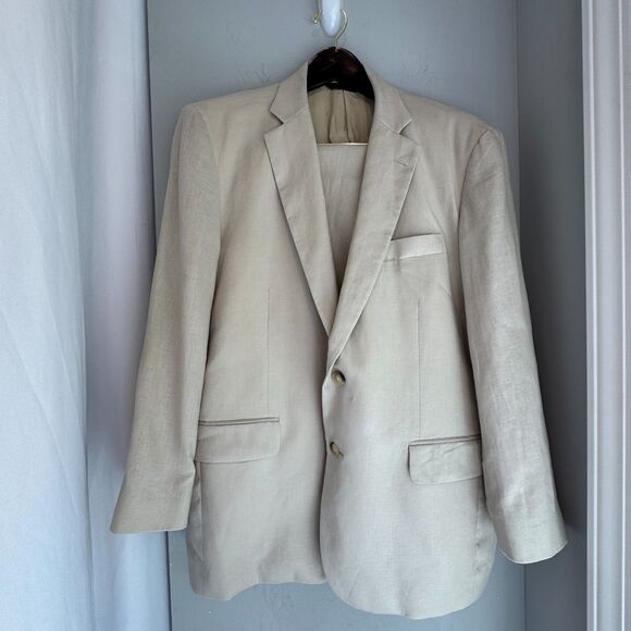 Brooks Brothers 346 Men’s Linen Suit Light Tan 42S / W37 Summer Wedding Cruise - Picture 1 of 13